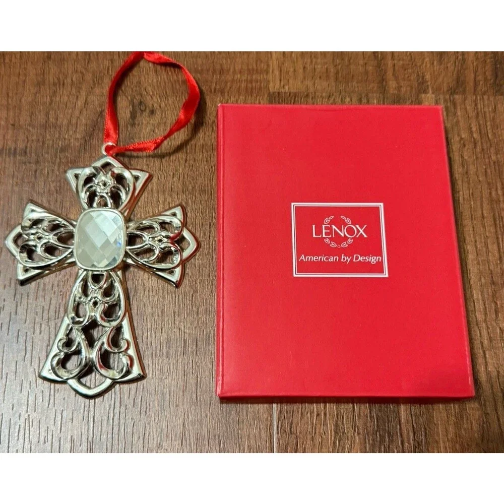 Lenox Bejeweled Cross Silverplate Ornament 856360 Christmas Ornament